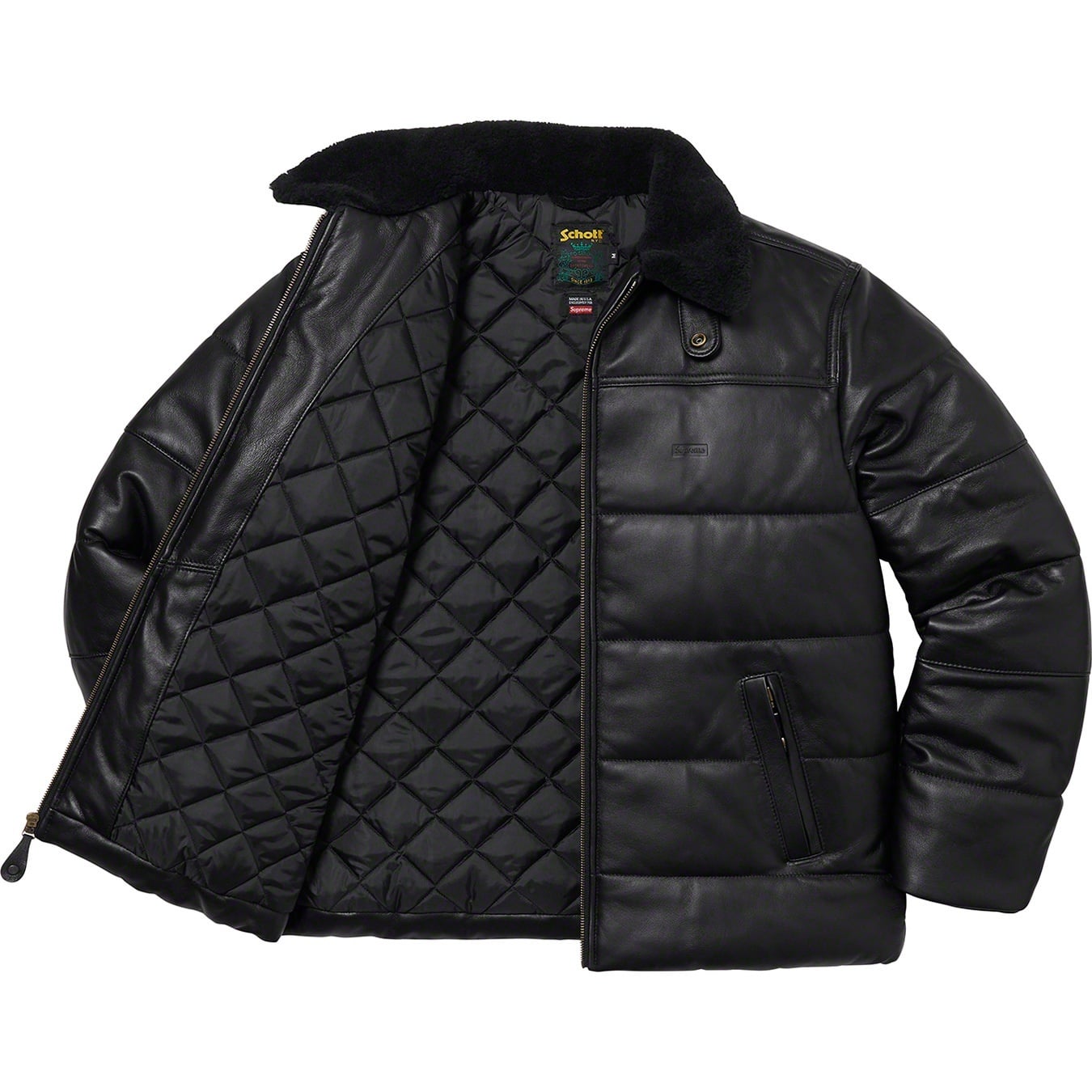 Supreme®/Schott® Shearling Collar Leather Puffy Jacket view 5